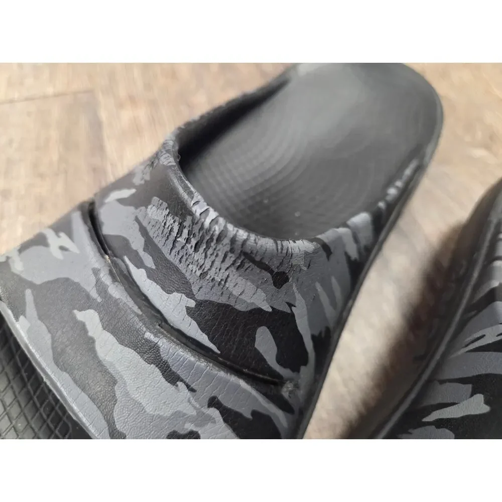 OOFOS OOahh Sport Flex Sandals Mens 8 - Women 10 Black Camo Slide Slip-On Shoes